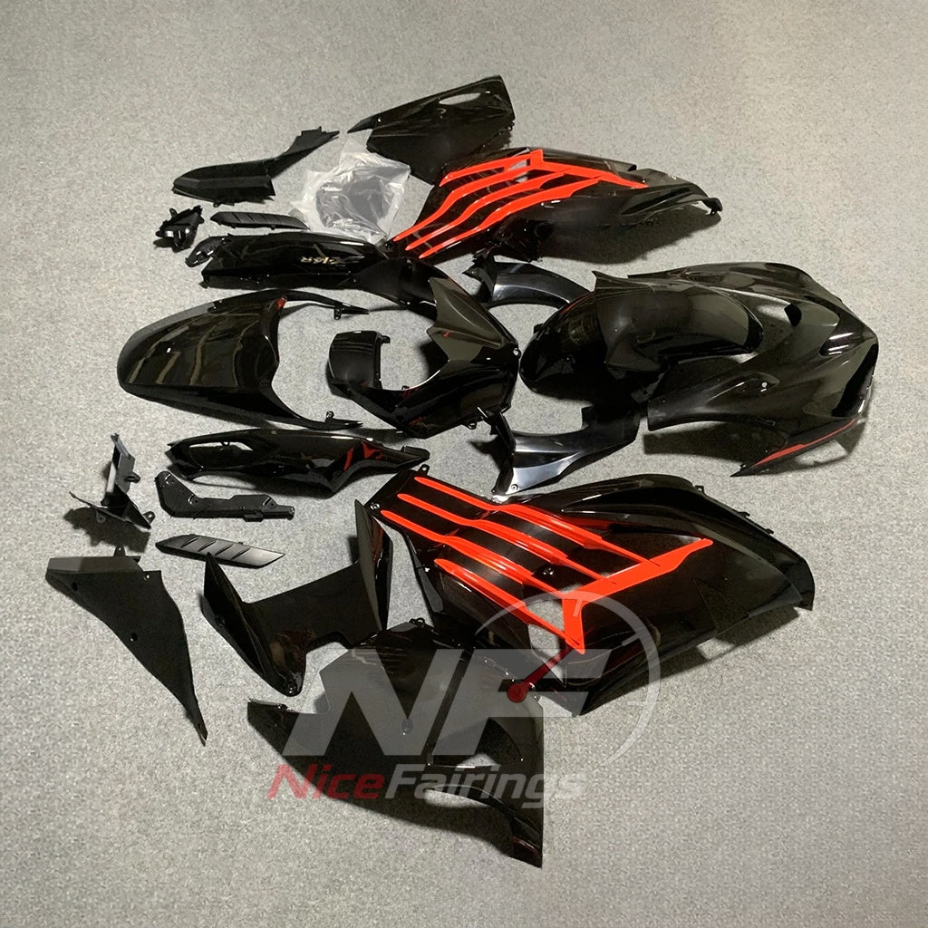 Replacement Fairings Fit 2012-2025 KAWASAKI Ninja ZX-14R / ZZR1400 - ABS Plastic Bodywork - Black Red White | NiceFairings - front angle image