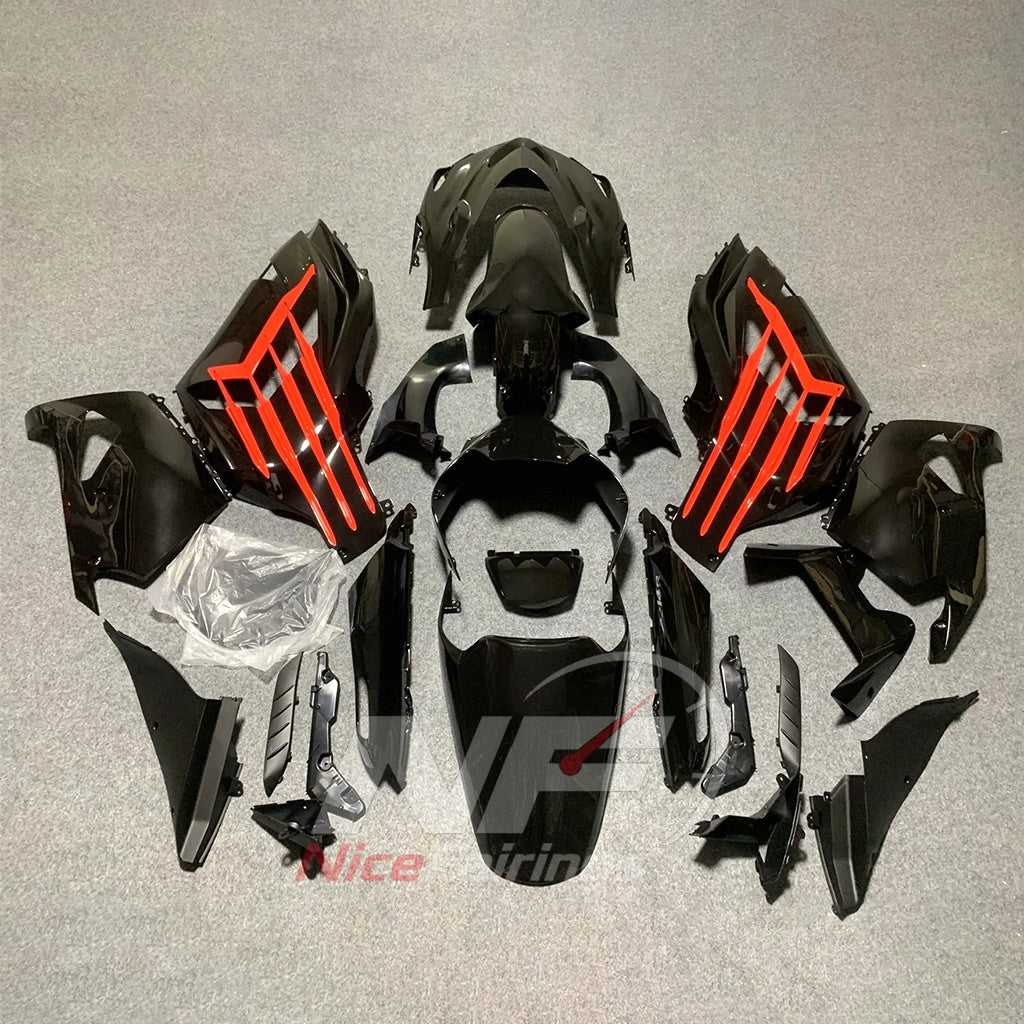 Replacement Fairings Fit 2012-2025 KAWASAKI Ninja ZX-14R / ZZR1400 - ABS Plastic Bodywork - Black Red White | NiceFairings - side angle image