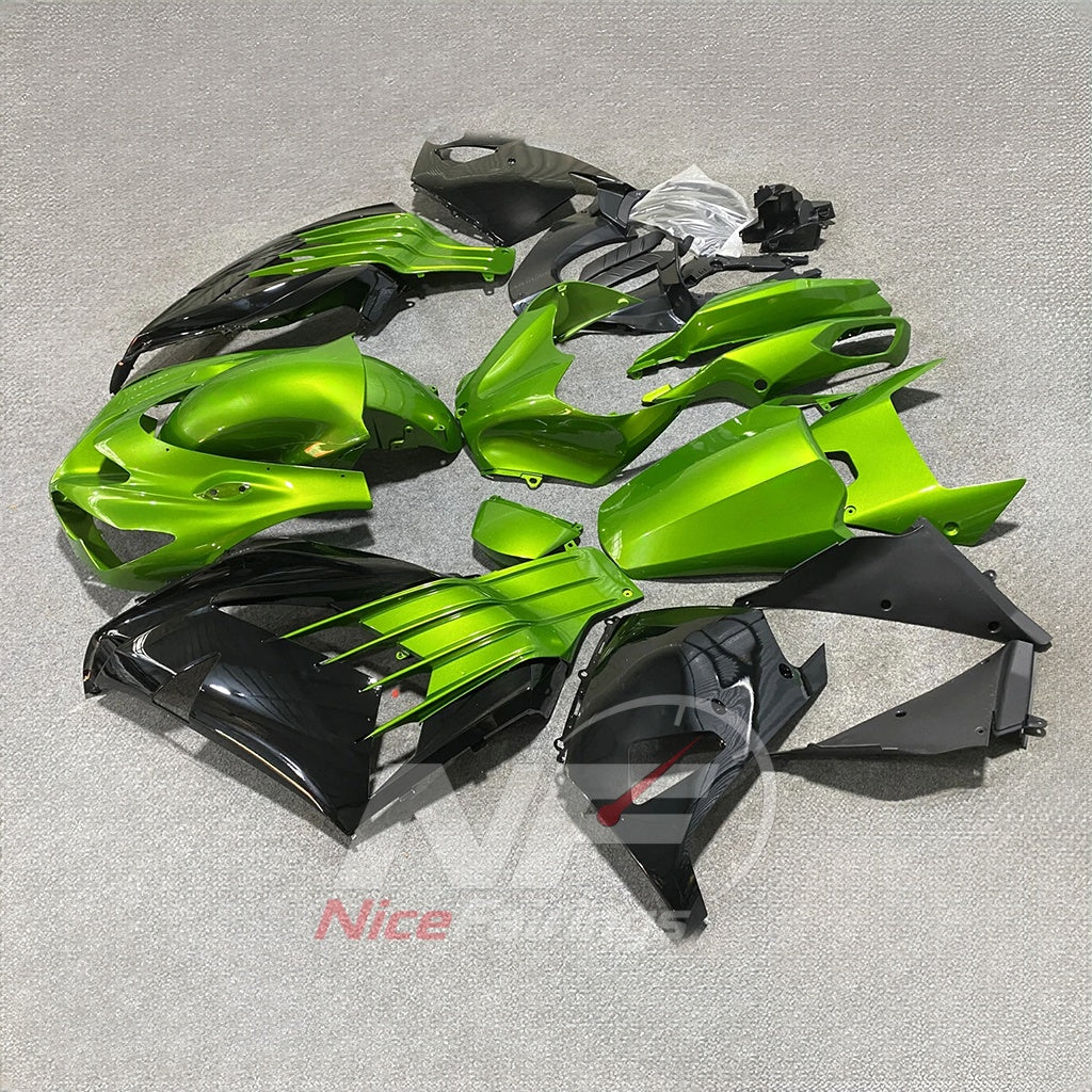 Sportbike Fairing Kit Fits 2012-2025 KAWASAKI Ninja ZX-14R / ZZR1400 - ABS Plastic Bodywork - Green Black | NiceFairings - front angle image