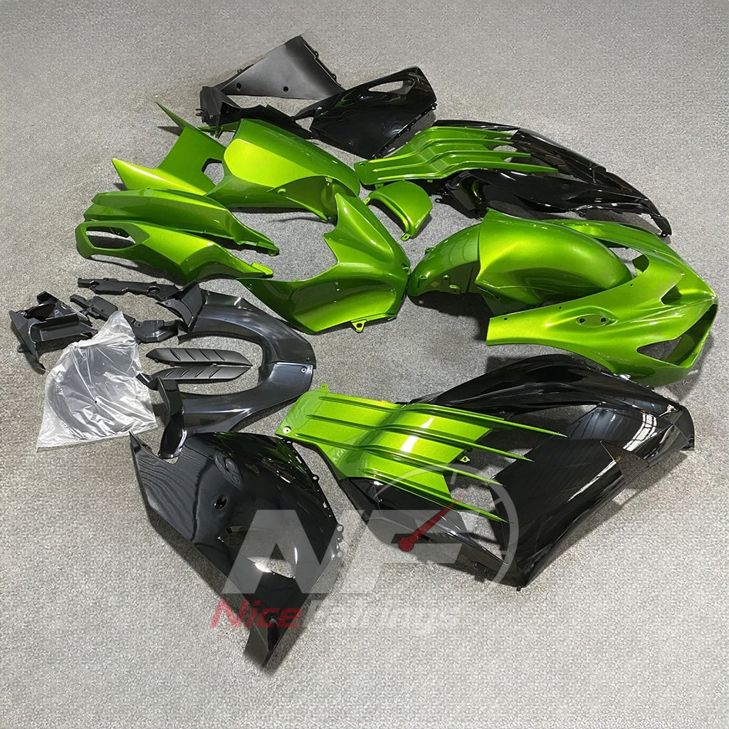 Sportbike Fairing Kit Fits 2012-2025 KAWASAKI Ninja ZX-14R / ZZR1400 - ABS Plastic Bodywork - Green Black | NiceFairings - side angle image