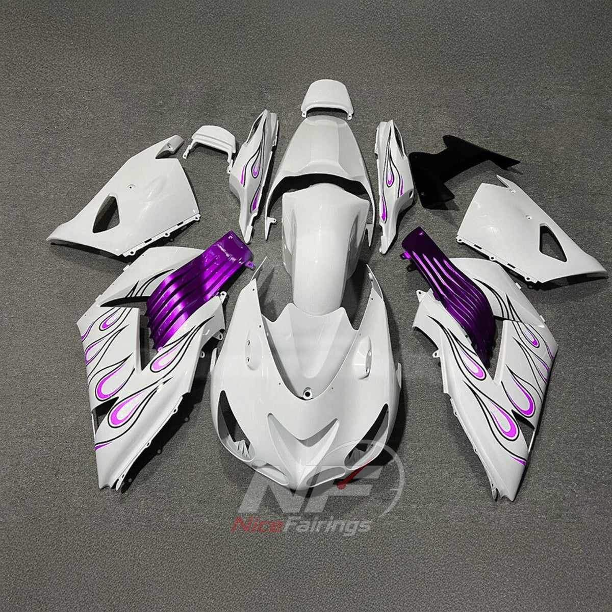 Aftermarket Fairing Kit Fits 2006-2011 KAWASAKI Ninja ZX-14 / ZZR1400 - ABS Plastic Bodywork - Black White | NiceFairings - paint design NO.3 option image