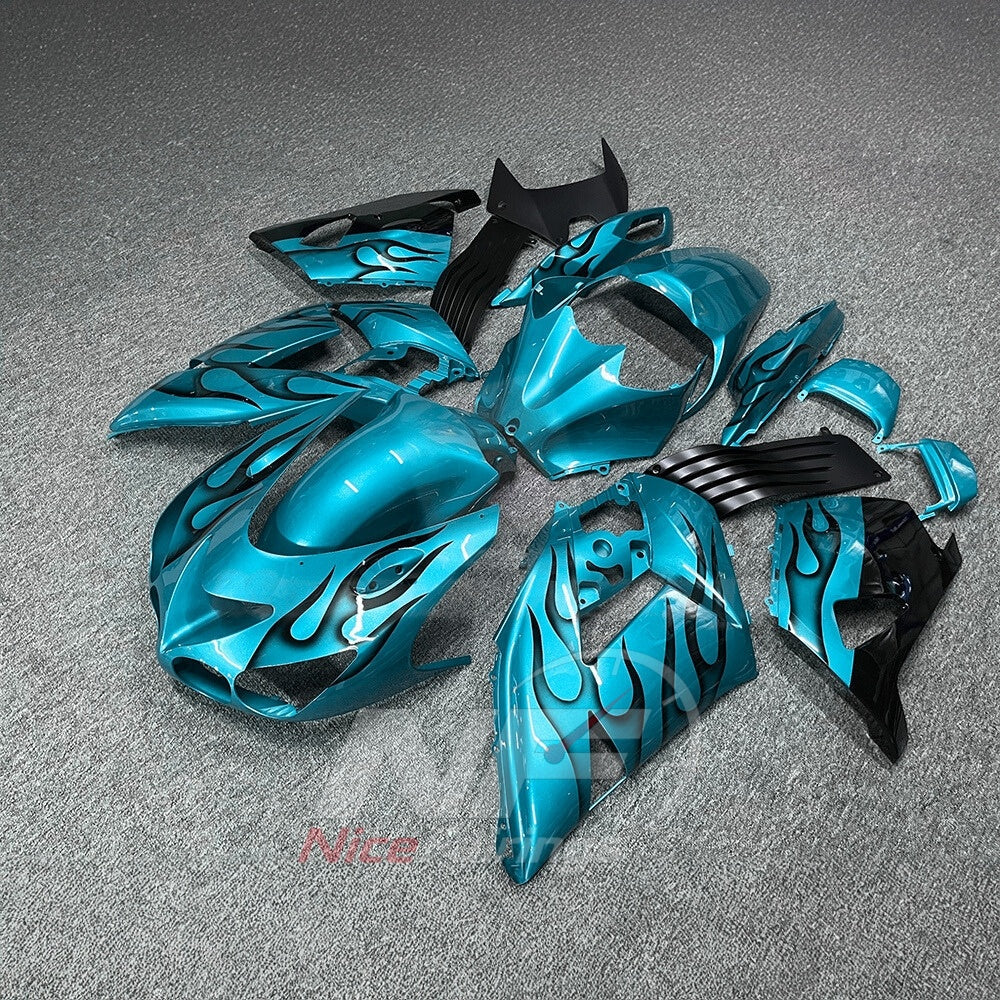Custom Fairings Fit 2006-2011 KAWASAKI Ninja ZX-14 / ZZR1400 - ABS Plastic Bodywork - Black Silver | NiceFairings - side angle image