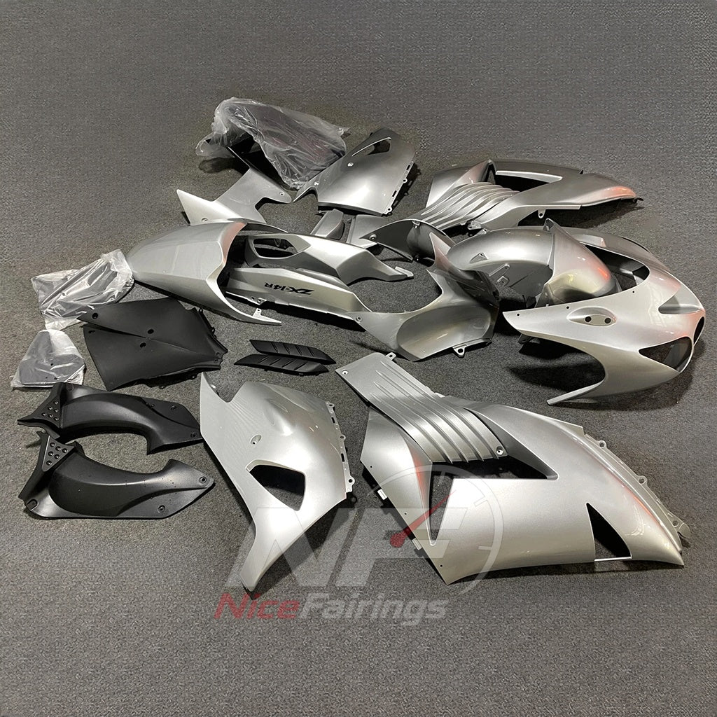 Fairing Kit Fits 2006-2011 KAWASAKI Ninja ZX-14 / ZZR1400 - ABS Plastic Bodywork - Pearl Silver White | NiceFairings - side angle image