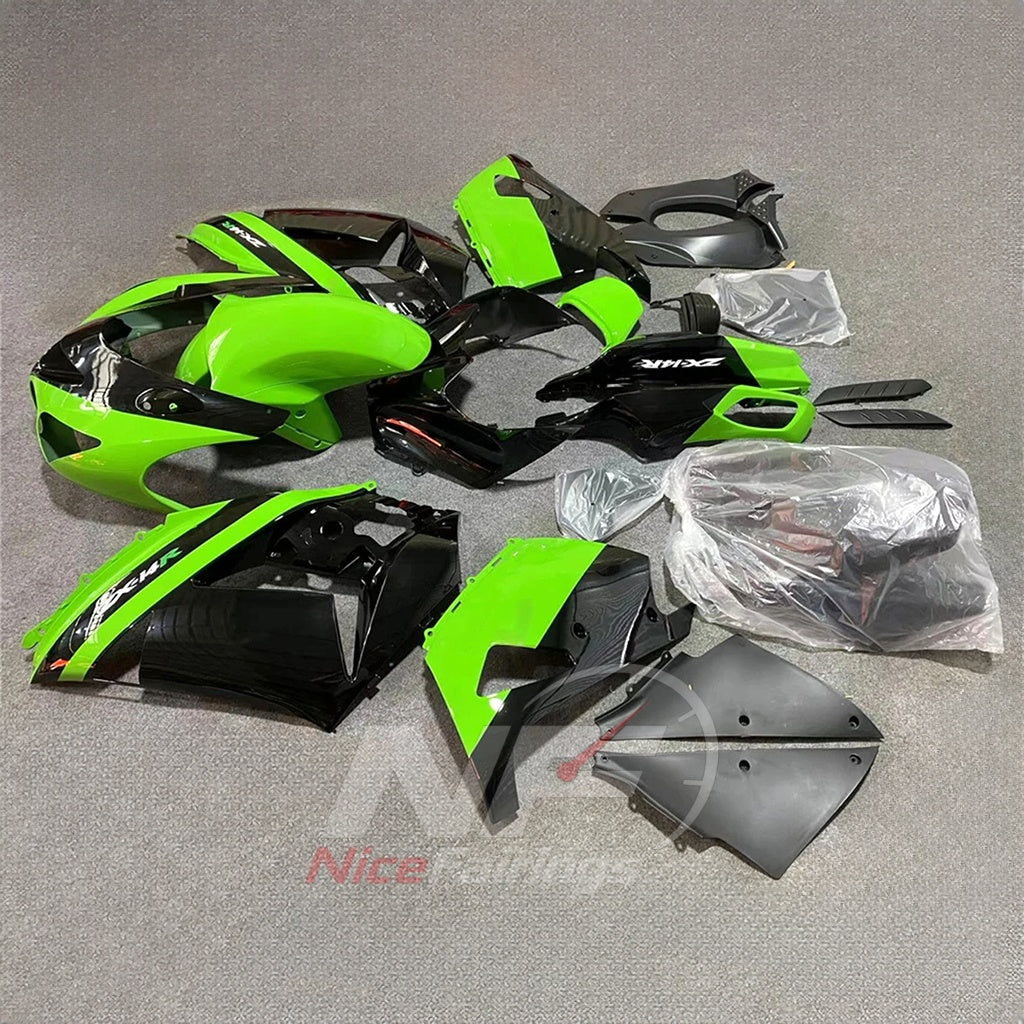 Aftermarket Fairing Kit Fits 2006-2011 KAWASAKI Ninja ZX-14 / ZZR1400 - ABS Plastic Bodywork - Neon Green Black | NiceFairings - side angle image