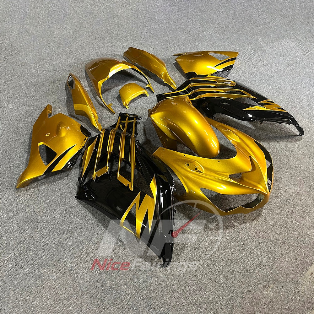 Custom Fairings Fit 2012-2025 KAWASAKI Ninja ZX-14R / ZZR1400 - ABS Plastic Bodywork - Gold Black | NiceFairings - front angle image