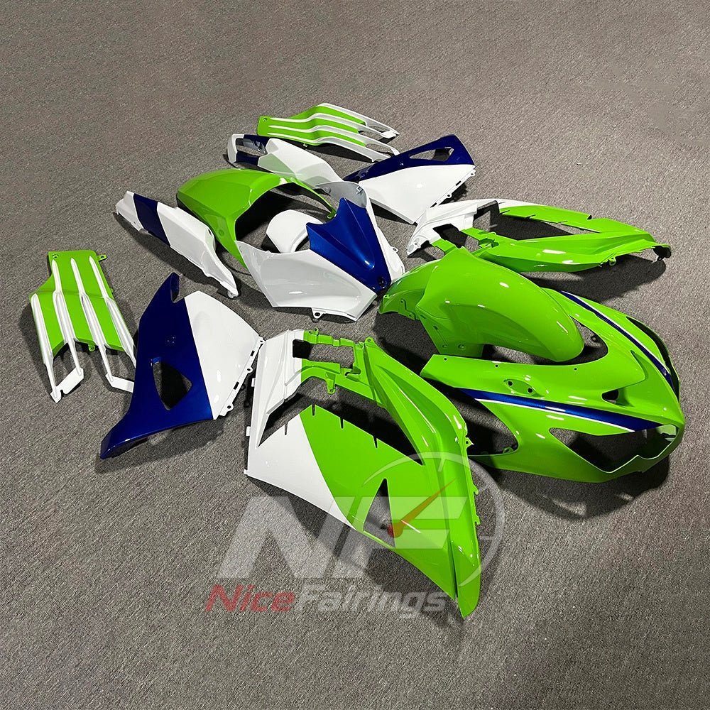 ABS Plastic Fairing Kit Fits 2012-2025 KAWASAKI Ninja ZX-14R / ZZR1400 - Green White Blue Bodywork | NiceFairings - front angle image