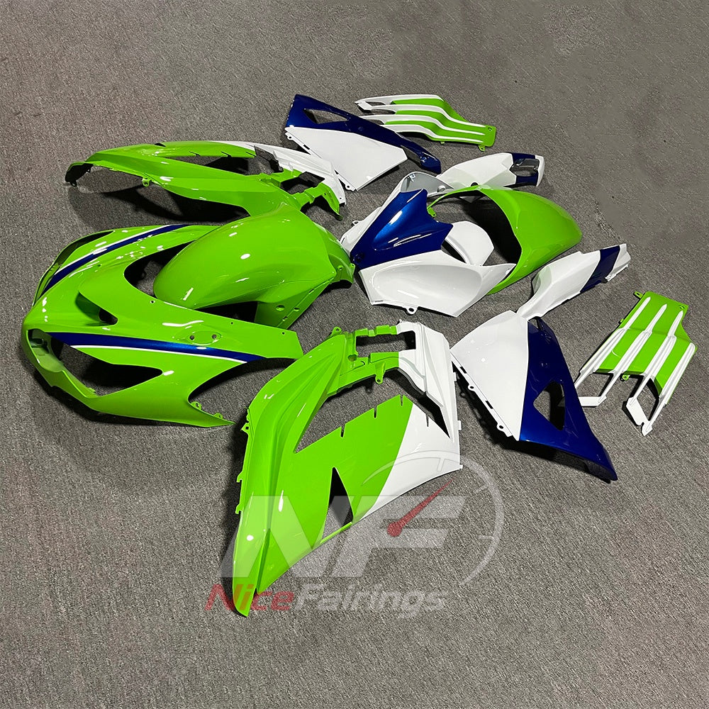 ABS Plastic Fairing Kit Fits 2012-2025 KAWASAKI Ninja ZX-14R / ZZR1400 - Green White Blue Bodywork | NiceFairings - side angle image
