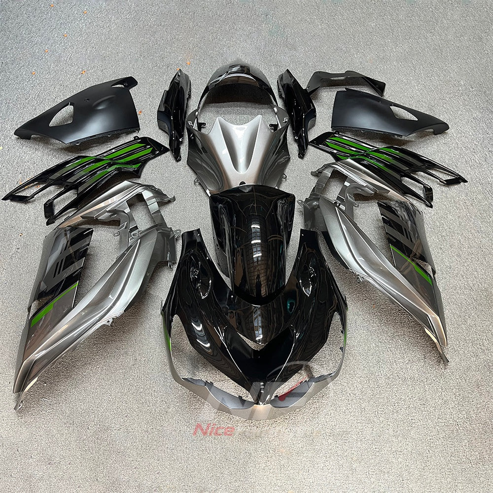 Fairing Kit Fits 2012-2025 KAWASAKI Ninja ZX-14R / ZZR1400 - ABS Plastic Bodywork - Silver White | NiceFairings - paint design NO.8 option image