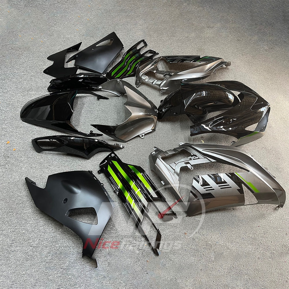 Fairing Kit Fits 2012-2025 KAWASAKI Ninja ZX-14R / ZZR1400 - ABS Plastic Bodywork - Silver Black Green | NiceFairings - front angle image