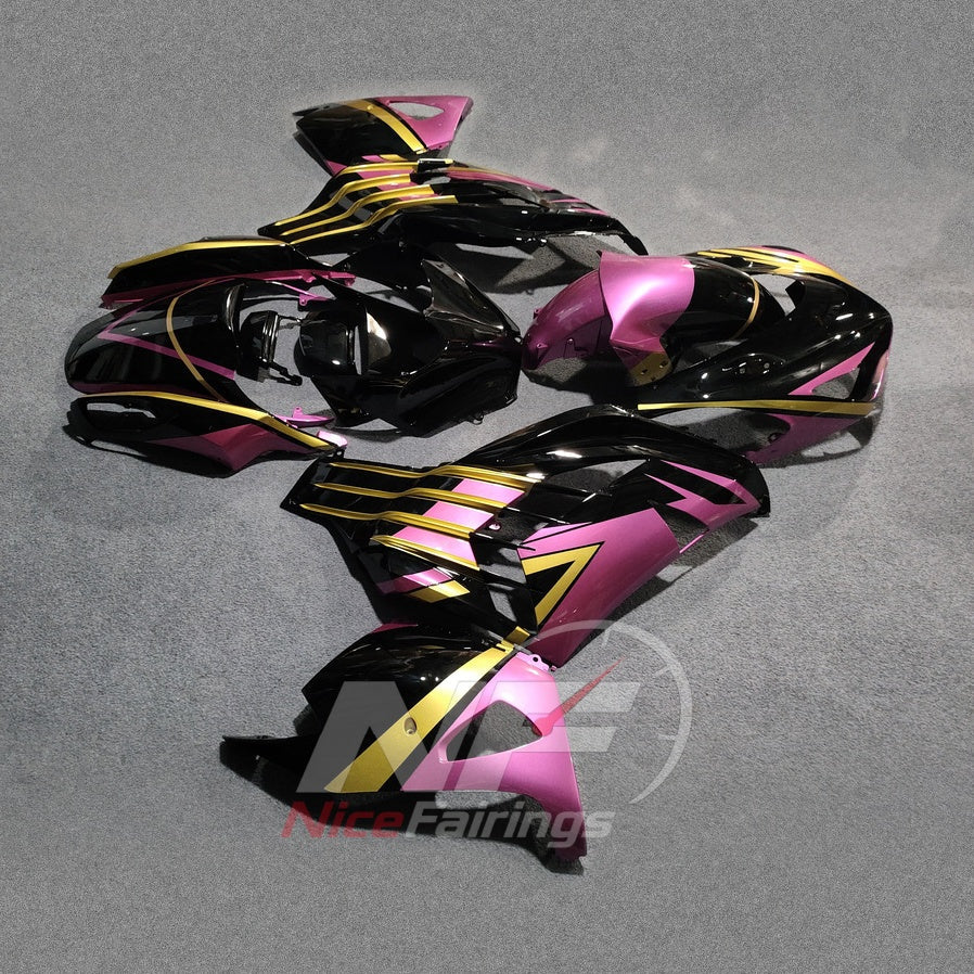 Motorcycle Fairing Kit Fits 2012-2025 KAWASAKI Ninja ZX-14R / ZZR1400 - ABS Plastic Bodywork - Black Pink Gold | NiceFairings - side angle image