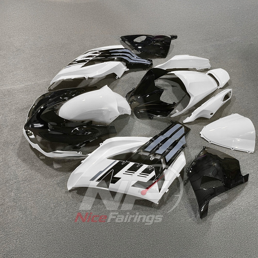 Sportbike Fairing Kit Fits 2012-2025 KAWASAKI Ninja ZX-14R / ZZR1400 - ABS Plastic Bodywork - White Black | NiceFairings - side angle image