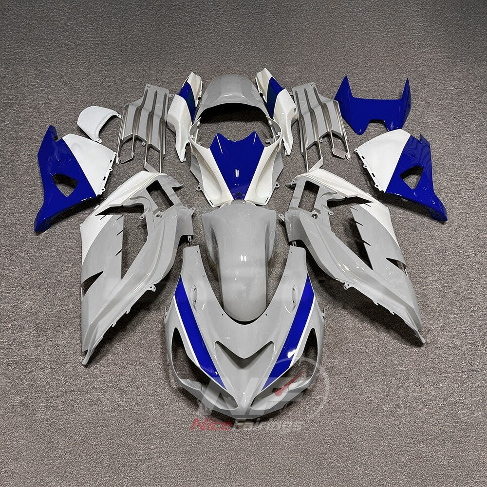 Sportbike Fairing Kit Fits 2012-2025 KAWASAKI Ninja ZX-14R / ZZR1400 - ABS Plastic Bodywork - White Black | NiceFairings - paint design NO.2 option image