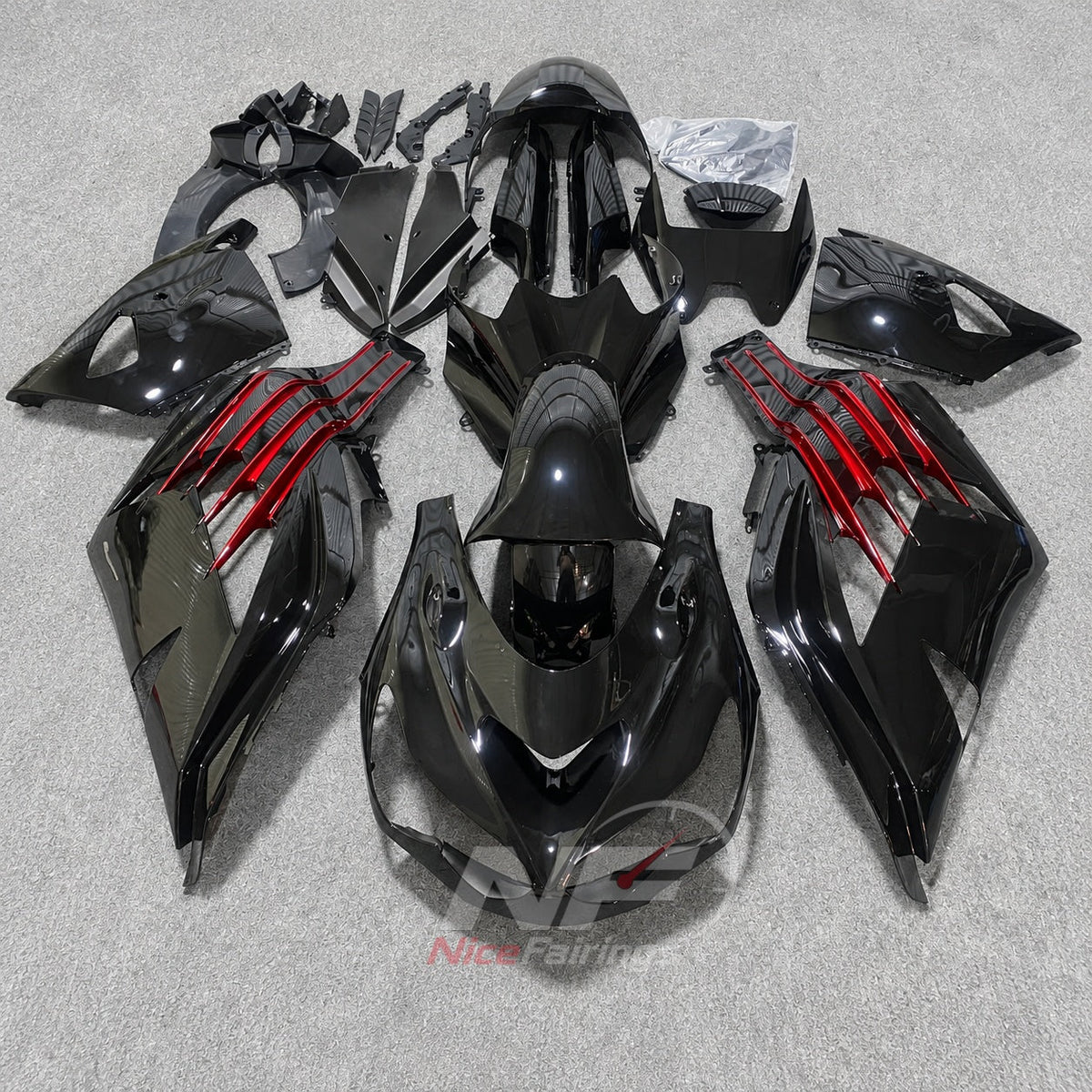ABS Plastic Fairing Kit Fits 2012-2025 KAWASAKI Ninja ZX-14R / ZZR1400 - Charcoal Red Bodywork | NiceFairings - side angle image