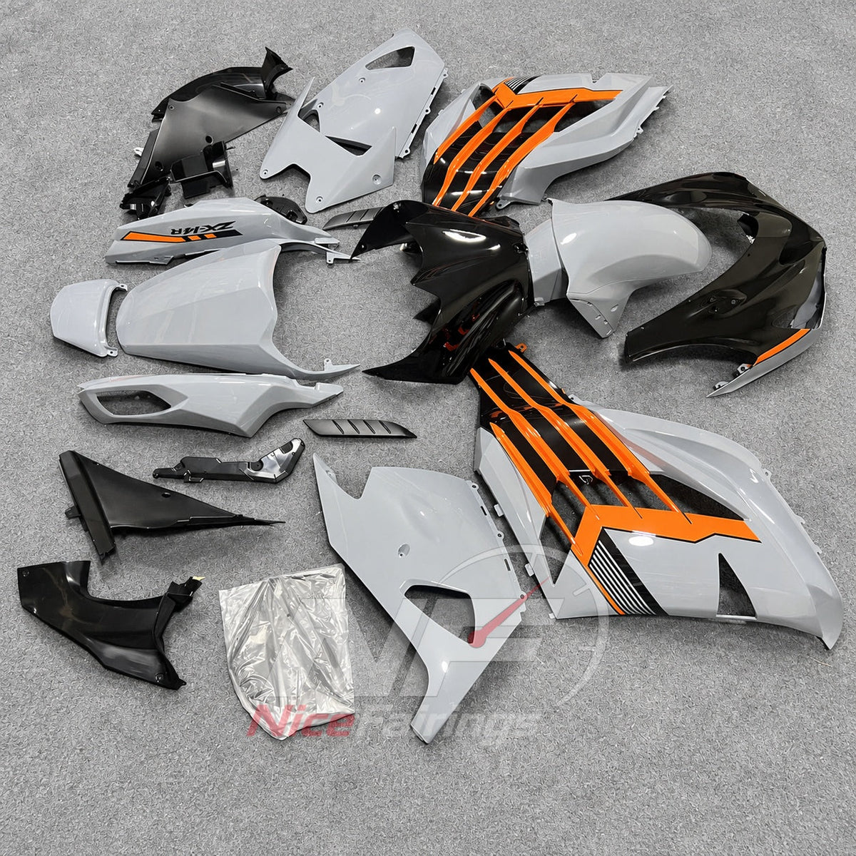 Fairing Kit Fits 2012-2025 KAWASAKI Ninja ZX-14R / ZZR1400 - ABS Plastic Bodywork - Silver White | NiceFairings - paint design NO.3 option image