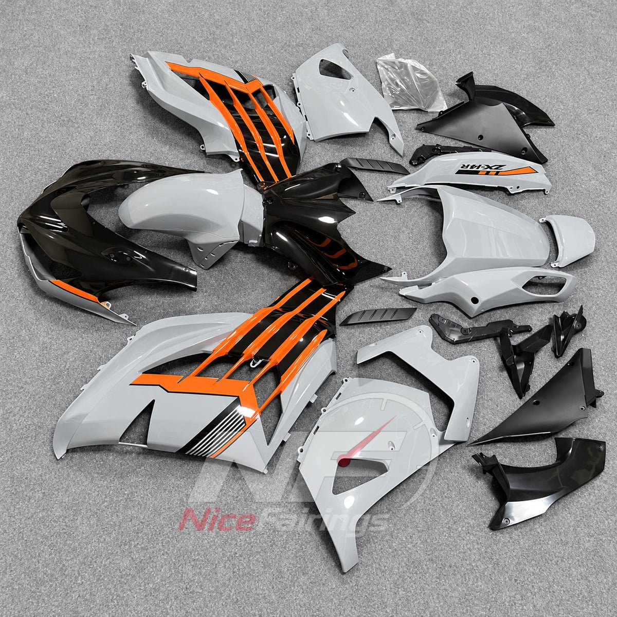 Aftermarket Fairing Kit Fits 2012-2025 KAWASAKI Ninja ZX-14R / ZZR1400 - ABS Plastic Bodywork - White Orange Black | NiceFairings - side angle image