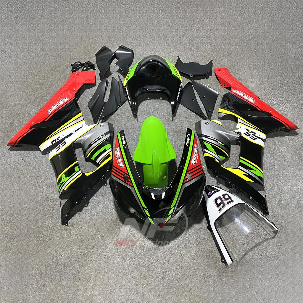 Kawasaki ZX6R 2005-2006 Green red numbered layout - front view