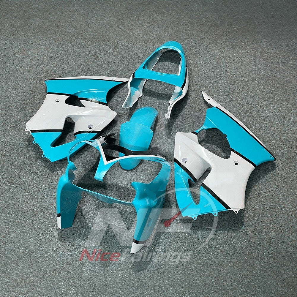 Kawasaki ZX6R 2000-2002 Turquoise white black colorblock - angled view
