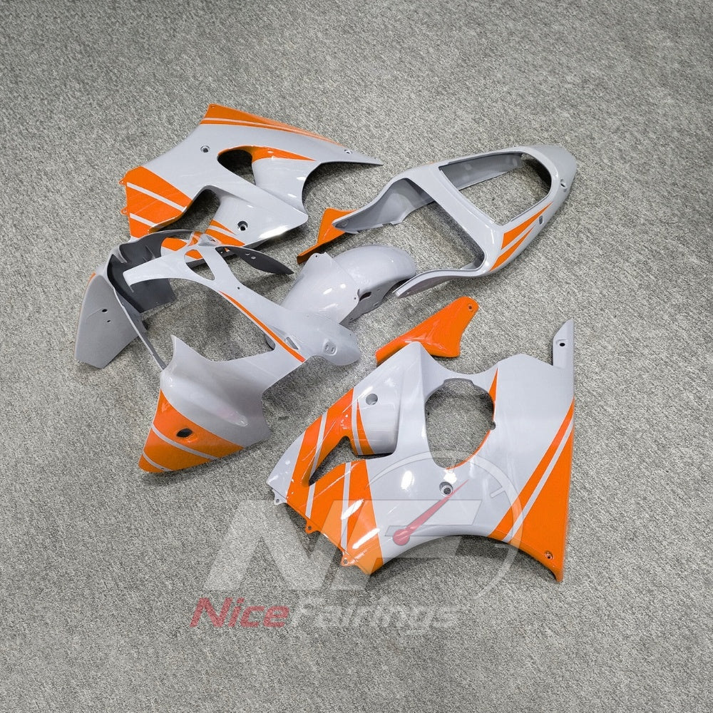 Kawasaki ZX6R 2000-2002 White orange silver racing graphic - angled view