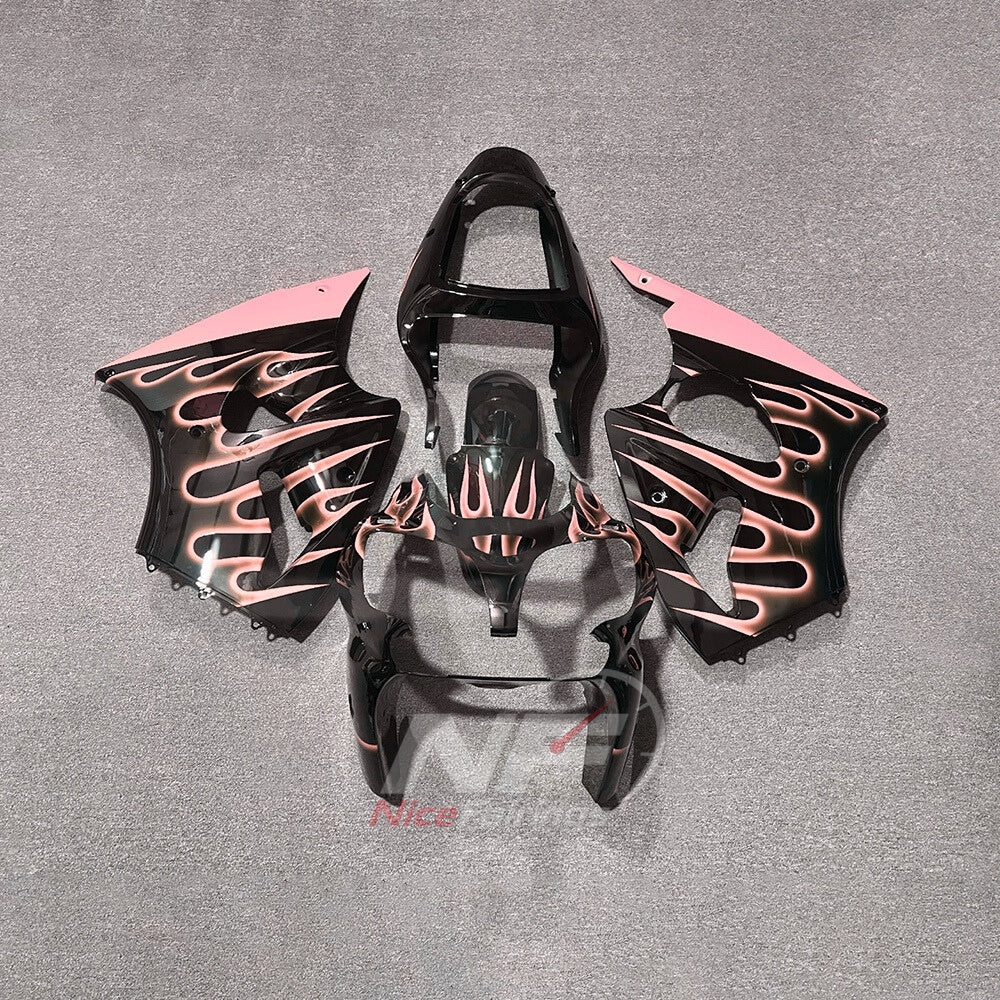 Kawasaki ZX6R 2000-2002 Black pink flame graphic - front view