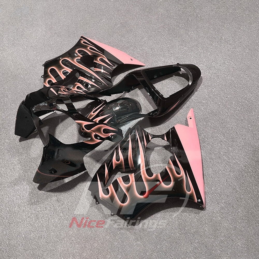 Kawasaki ZX6R 2000-2002 Black pink flame graphic - angled view
