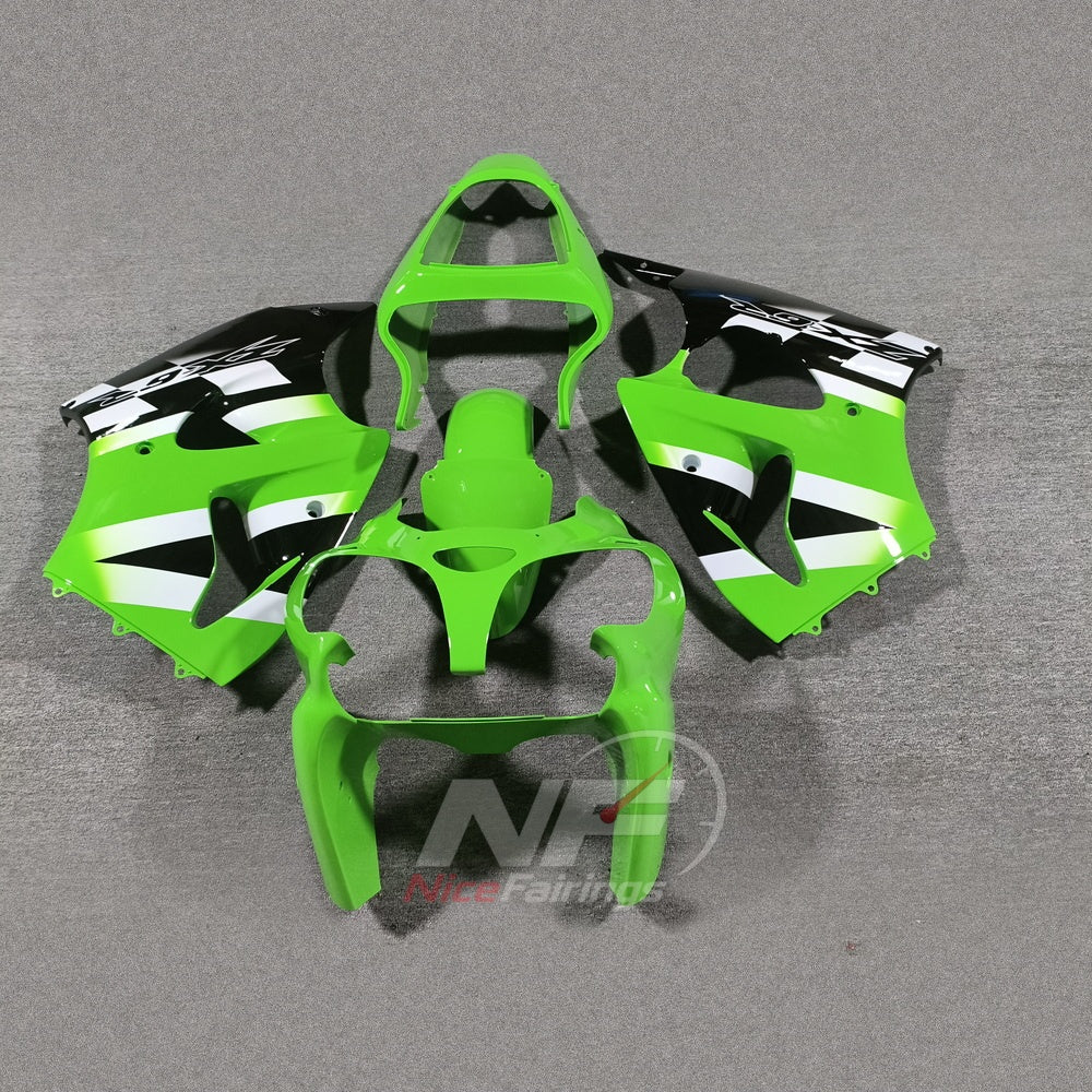 Kawasaki ZX6R 2000-2002 Lime green white angular graphic - front view