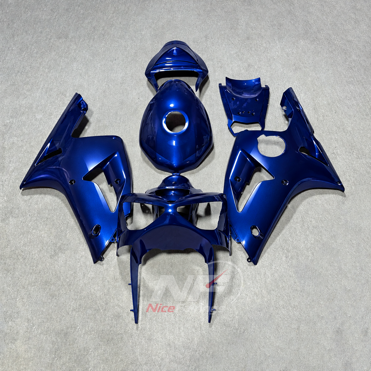 Kawasaki ZX6R 2003-2004 Deep blue fairings with matching blue tank cover - front view