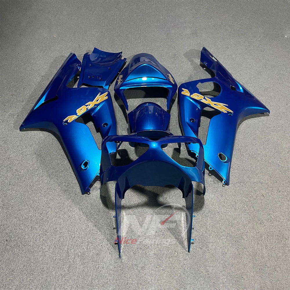 Kawasaki ZX6R 2003-2004 Deep blue panels with gold graphics - front view