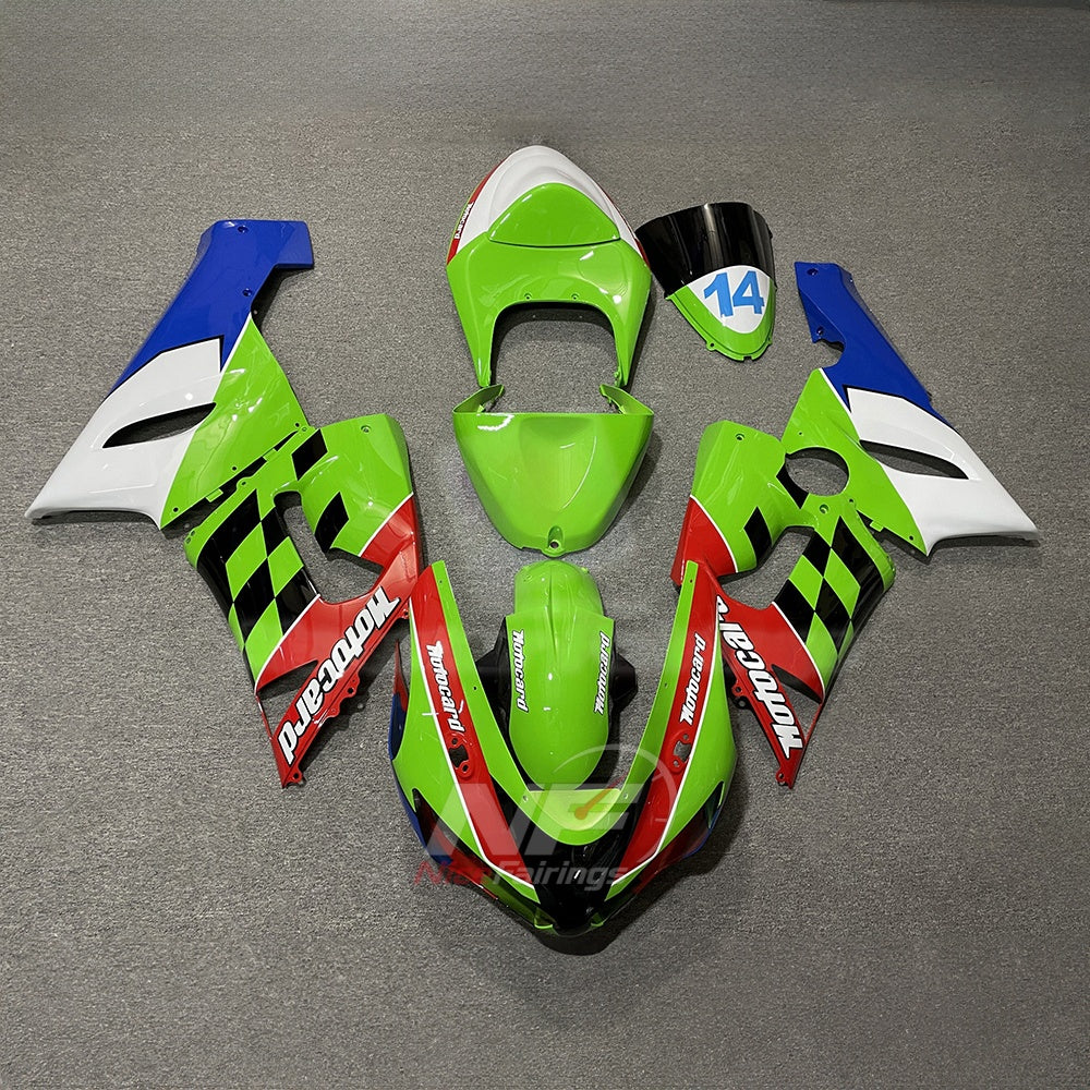 Kawasaki ZX6R 2005-2006 Green blue numbered livery - front view