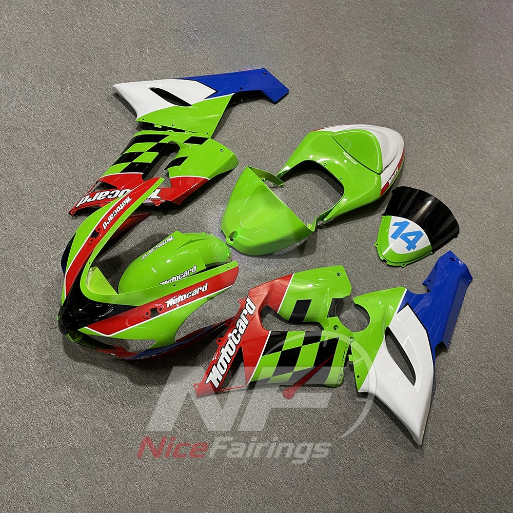 Kawasaki ZX6R 2005-2006 Green blue numbered livery - angled view