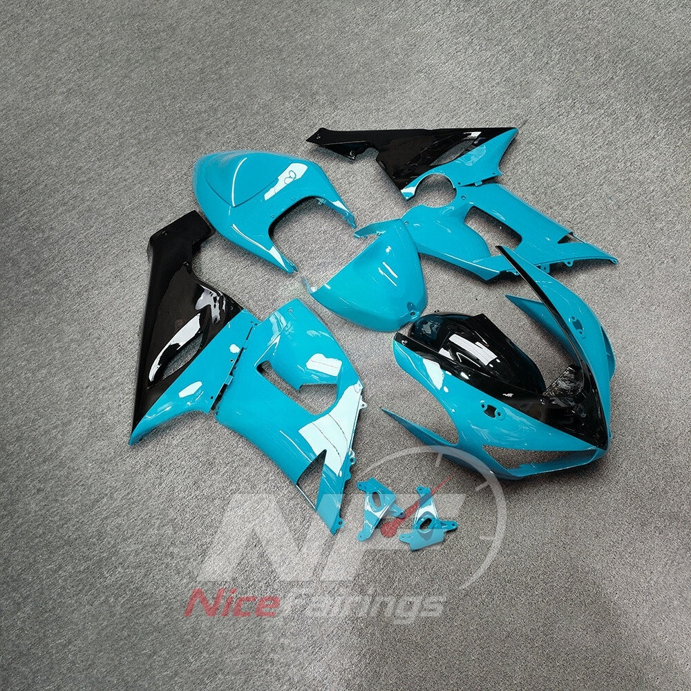 Kawasaki ZX6R 2005-2006 Turquoise black sections - angled view