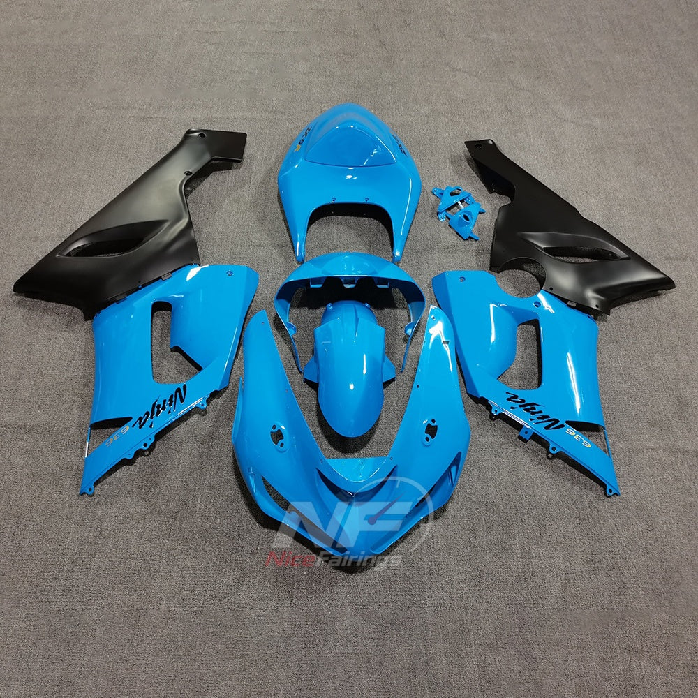 Kawasaki ZX6R 2005-2006 Cyan black bodywork - front view