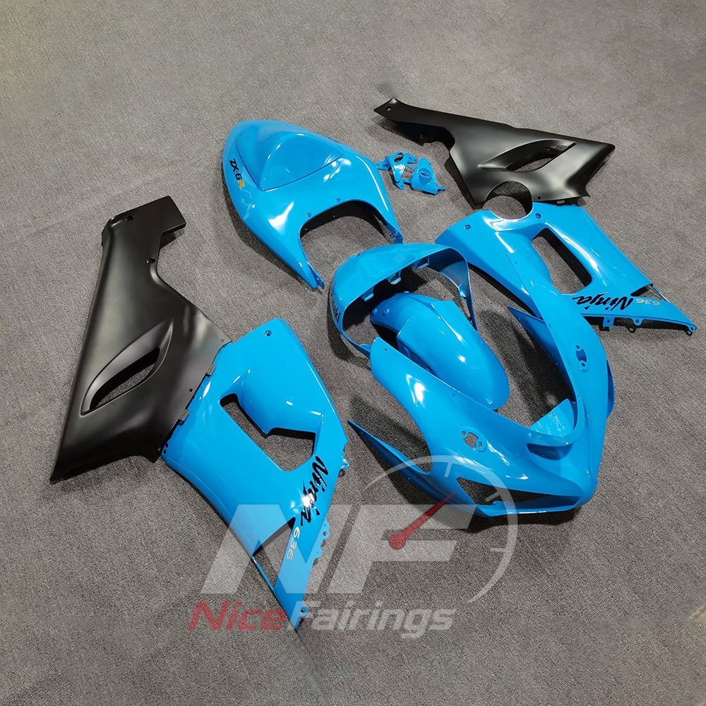 Kawasaki ZX6R 2005-2006 Cyan black bodywork - angled view