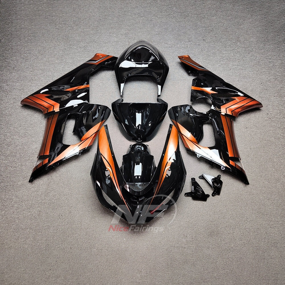 Kawasaki ZX6R 2005-2006 Orange black white streaks - front view