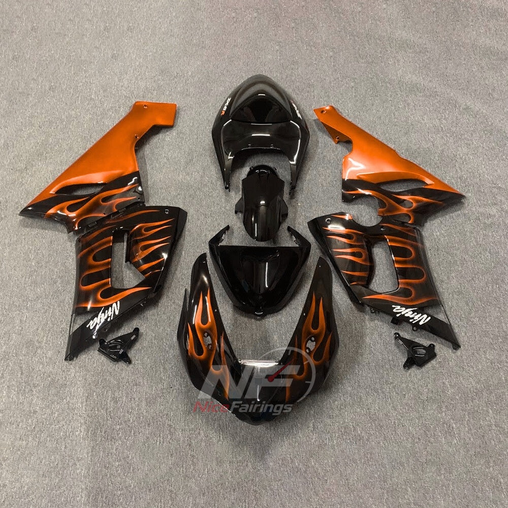 Kawasaki ZX6R 2005-2006 Orange flame print - front view