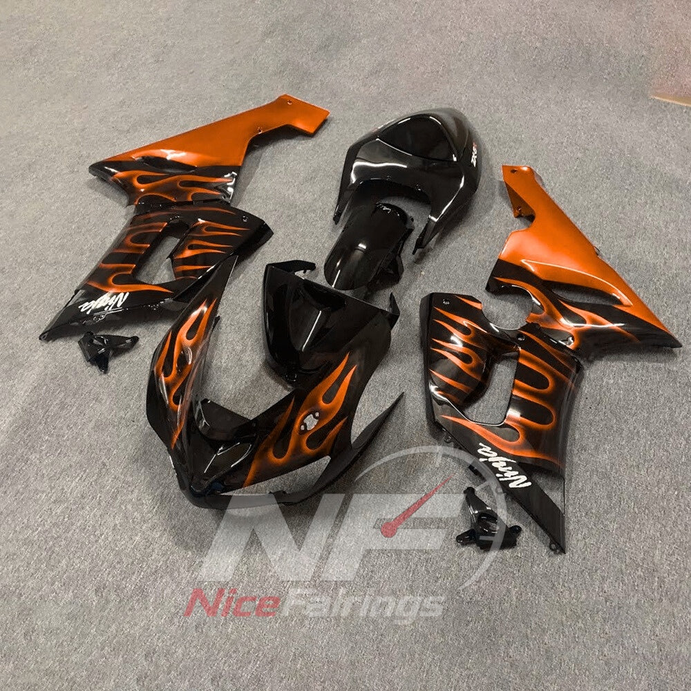 Kawasaki ZX6R 2005-2006 Orange flame print - angled view