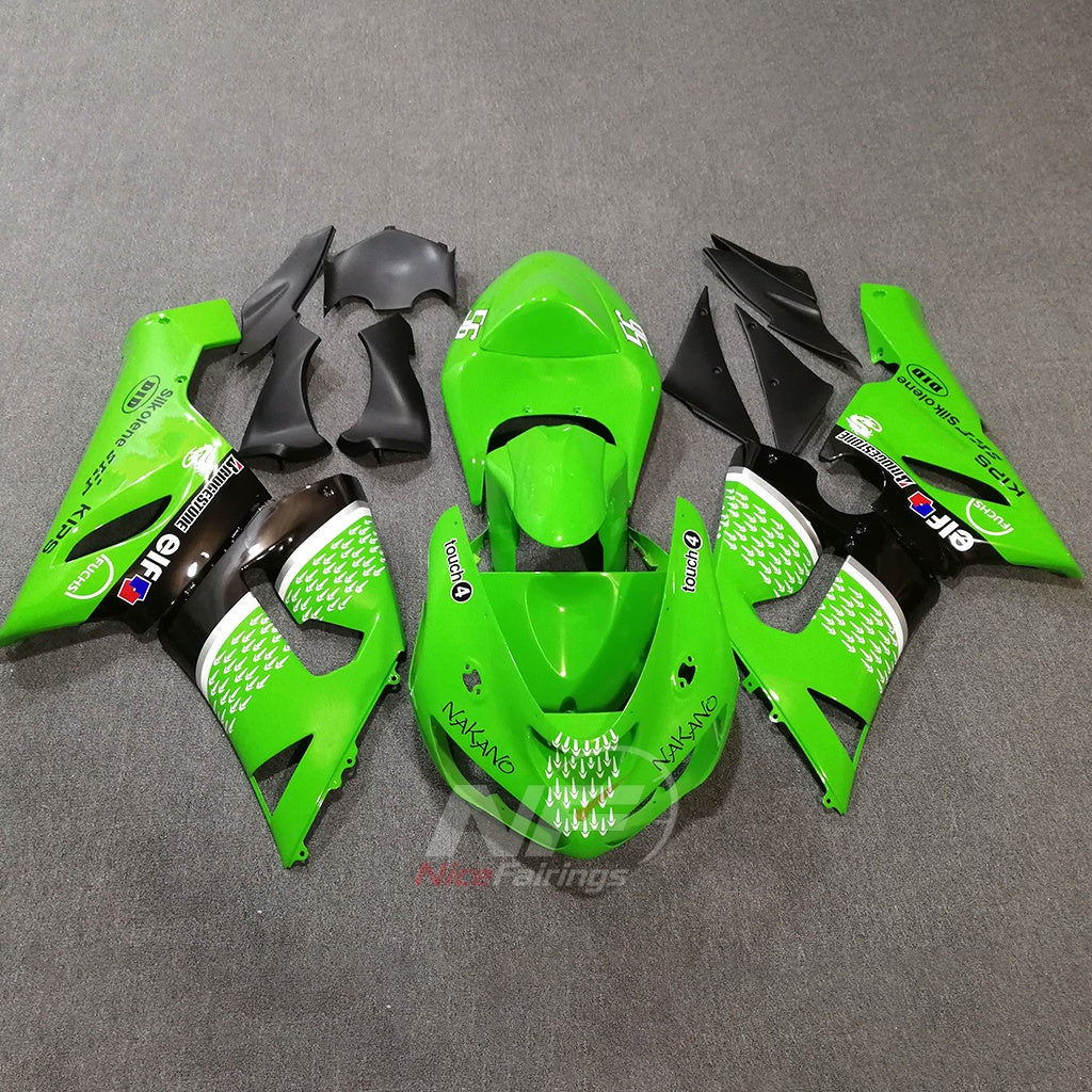 Kawasaki ZX6R 2005-2006 Green white patterned panels - front view