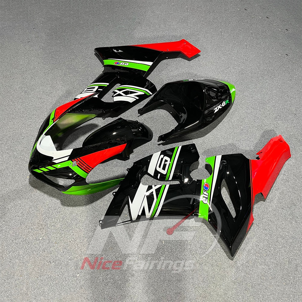 Kawasaki ZX6R 2005-2006 Black red green number graphic - angled view