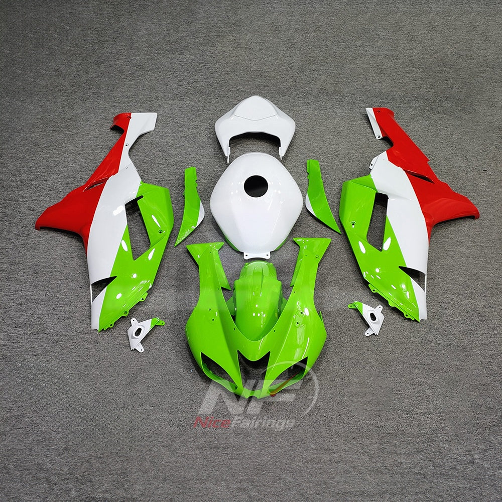 Kawasaki ZX6R 2007-2008 Green-white-red panels - front view