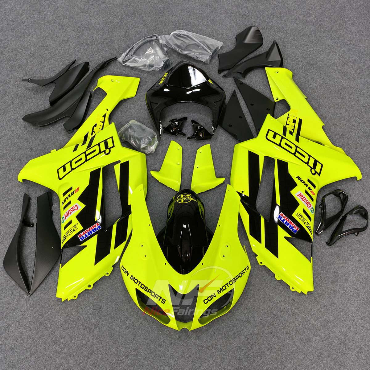 Kawasaki ZX6R 2007-2008 Yellow-black lettered layout - front view