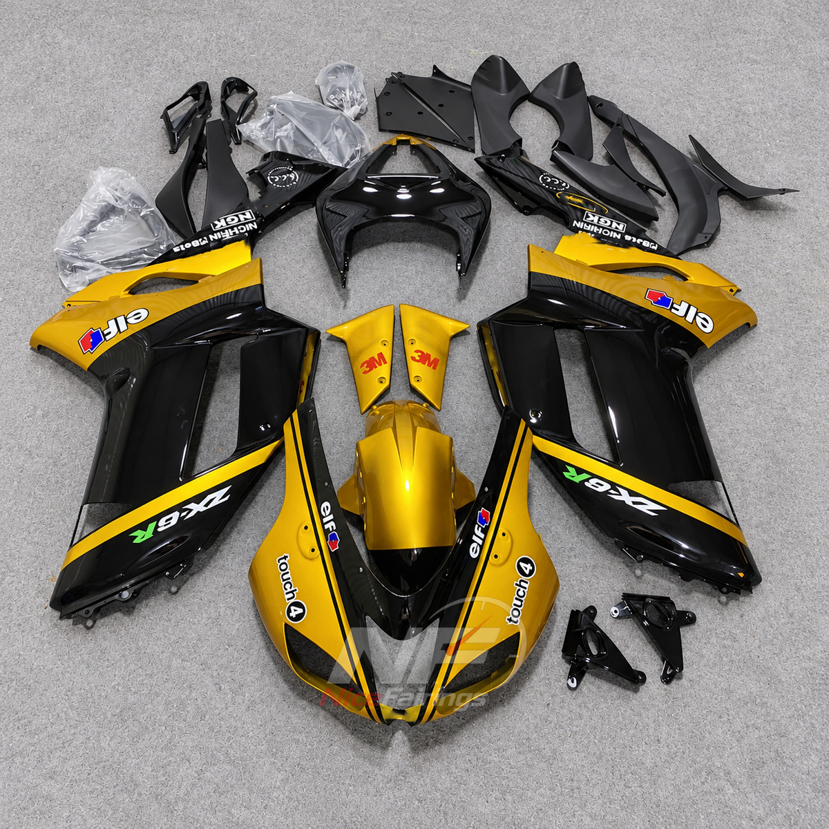 Kawasaki ZX6R 2007-2008 Gold-black printed panels - front view