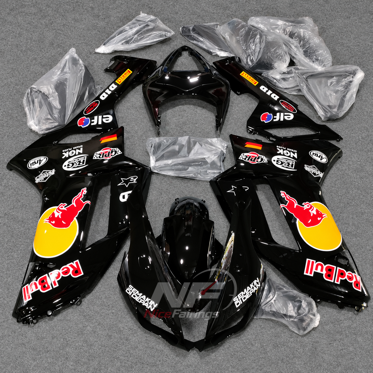 Kawasaki ZX6R 2007-2008 Black bull-emblem layout - front view