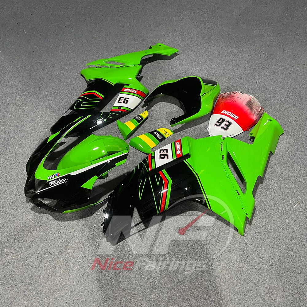 Kawasaki ZX6R 2007-2008 Green number-block layout - angled view