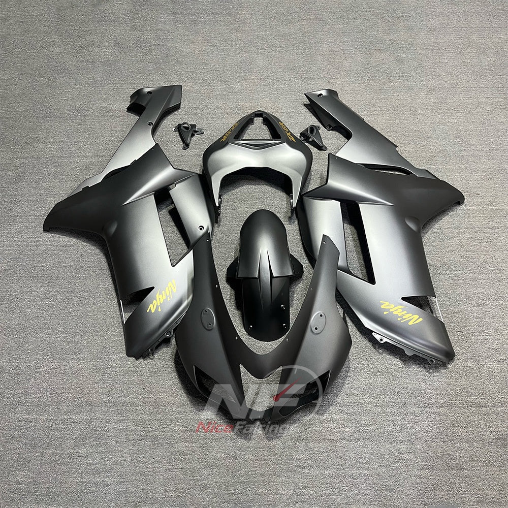Kawasaki ZX6R 2007-2008 Gray panels with gold text - front view