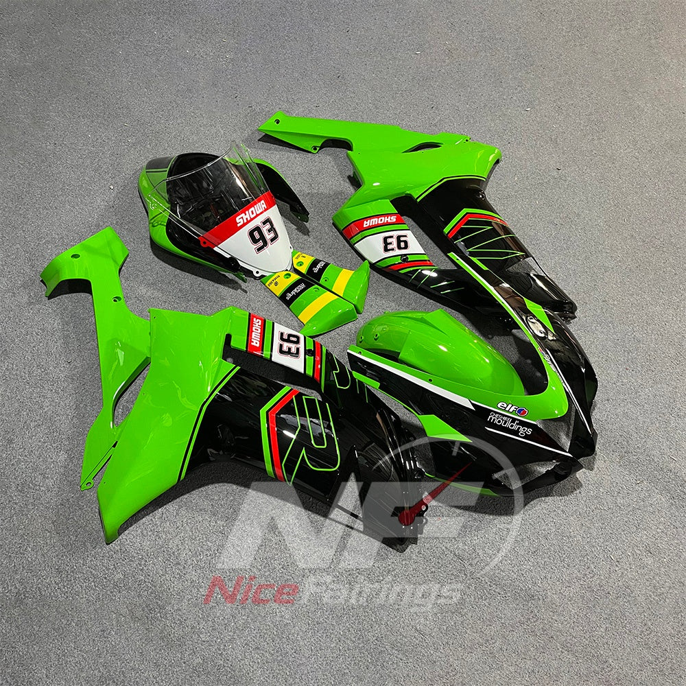 Kawasaki ZX6R 2007-2008 Green numbered panels - angled view