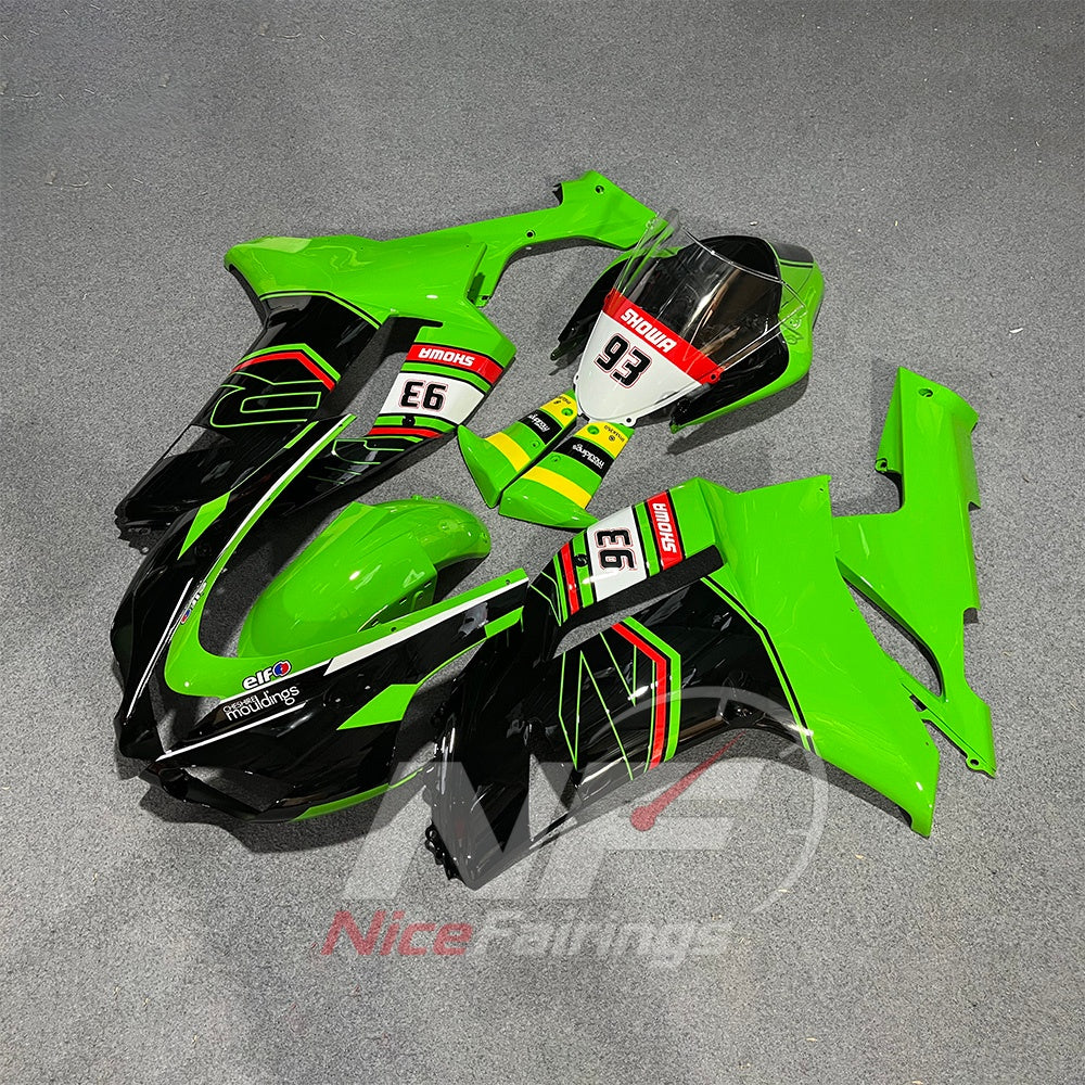 Kawasaki ZX6R 2007-2008 Green numbered panels - angled view