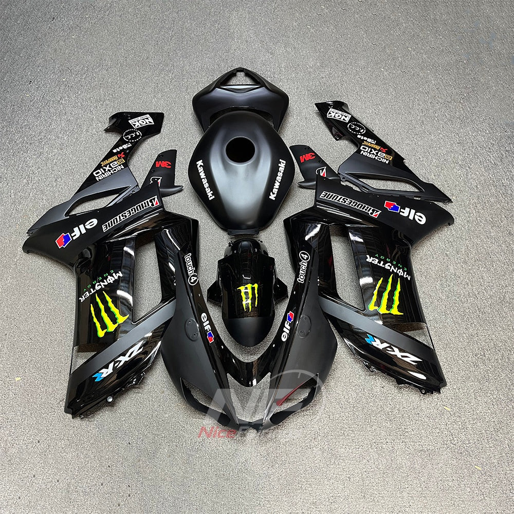 Kawasaki ZX6R 2007-2008 Black-gray claw-emblem layout - front view