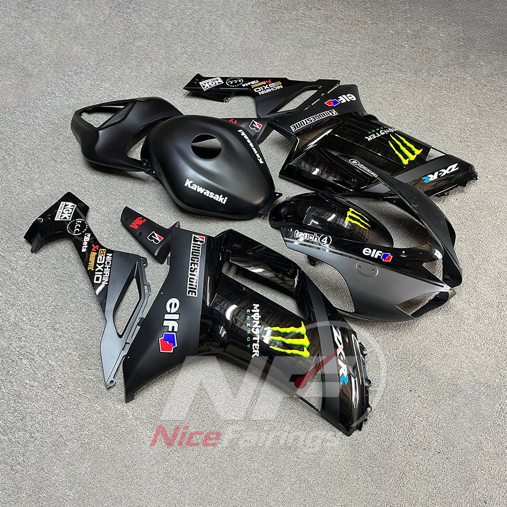 Kawasaki ZX6R 2007-2008 Black-gray claw-emblem layout - angled view