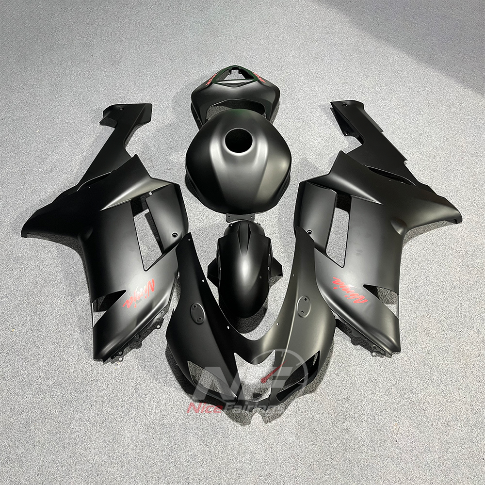 Kawasaki ZX6R 2007-2008 Dark gray panels with red text - front view