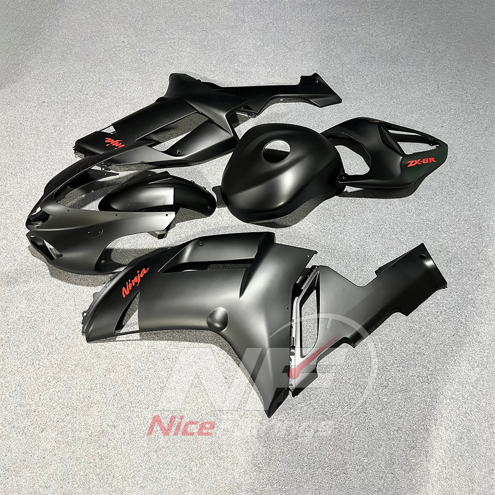 Kawasaki ZX6R 2007-2008 Dark gray panels with red text - angled view