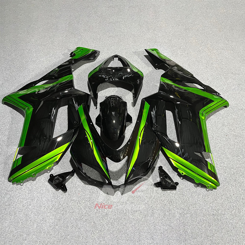 Kawasaki ZX6R 2007-2008 Black panels with green edges - front view